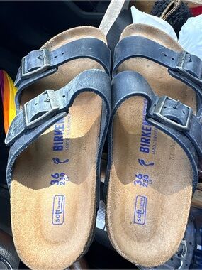 Birkenstock Arizona Navy Blue Two-Buckle Sandals. Size 36.